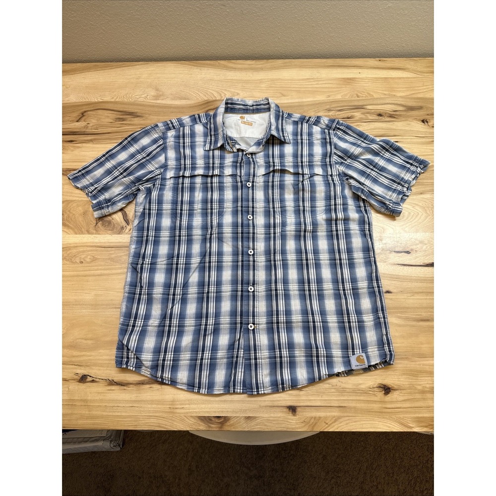 Carhartt 101549 Men's Force Mandan Blue Plaid Short Sleeve Shirt Size Large